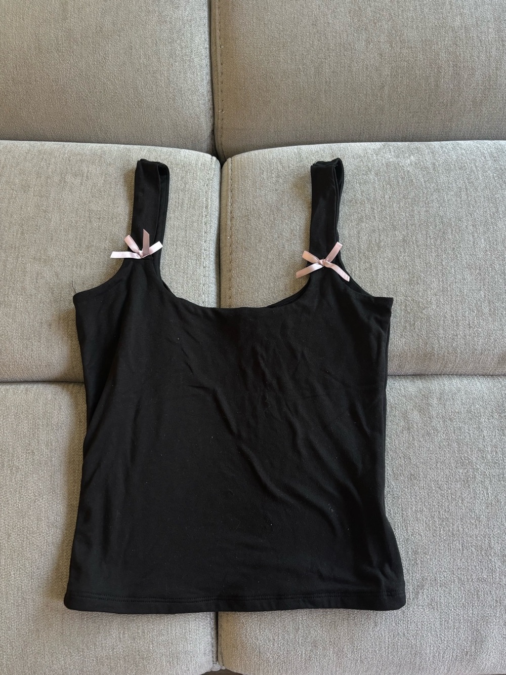 Black Scoop Neck Tank with Pink Bow Strap Accents